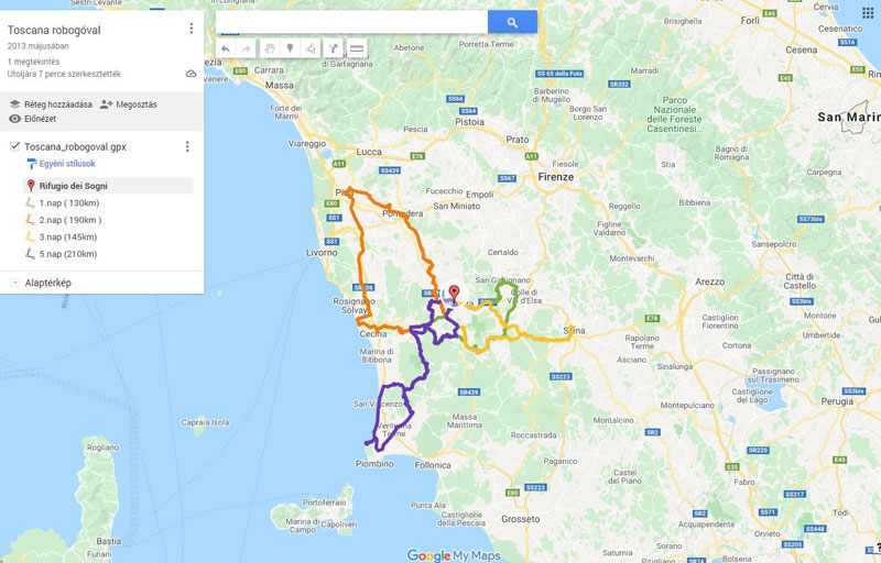 Toscana robogóval, térkép